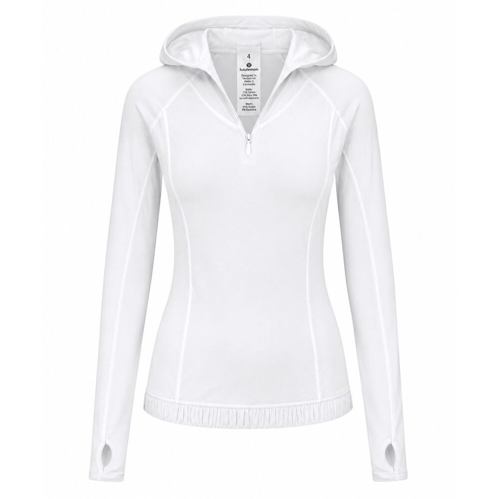 Lululemon Waterbound Hoodie Women Size 4 White Rash Guard Thumb Holes Lightweigt